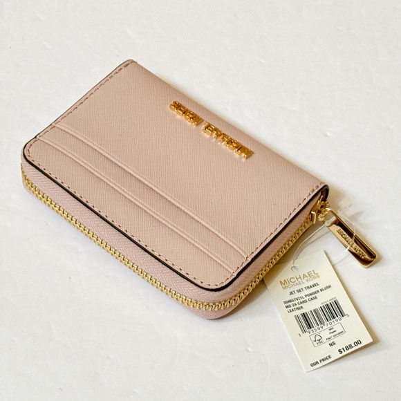 Michael Kors Jet Set Travel Card Case Zip Around Wallet Pink Powder Blush - Picture 7 of 11